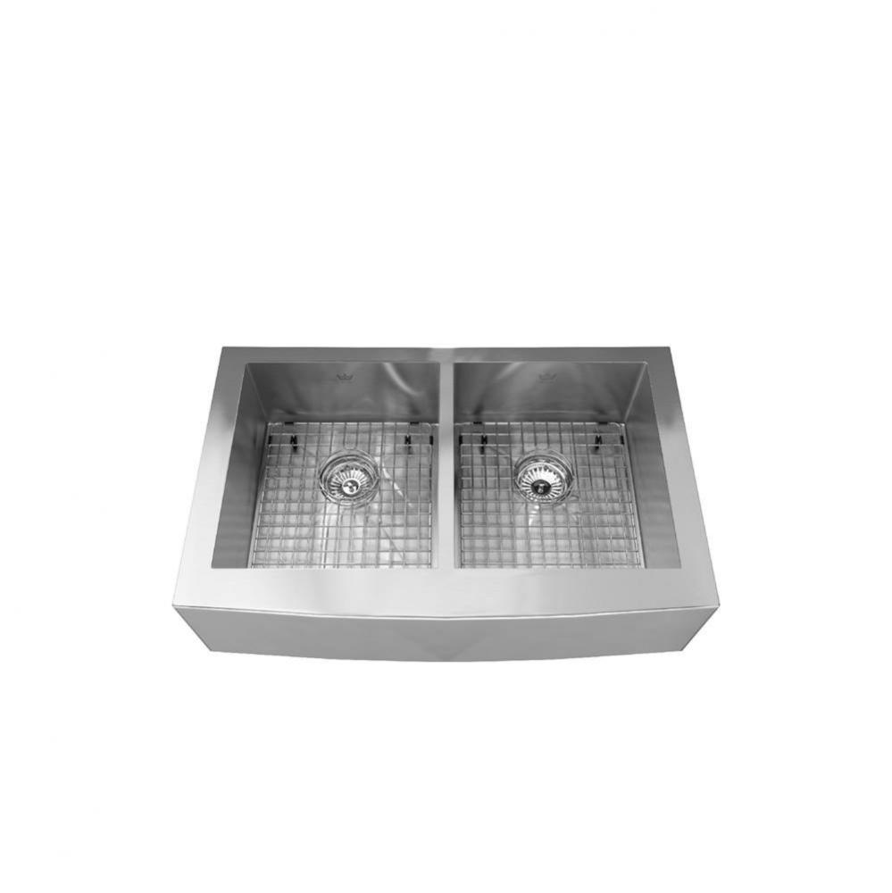 Steel Queen 32.88-in LR x 20-in FB Apron Front Double Bowl Stainless Steel Kitchen Sink
