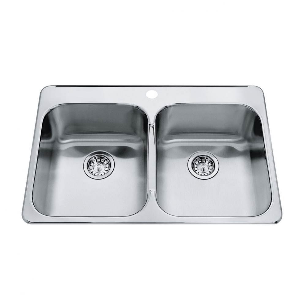 Steel Queen 31.25-in LR x 20.5-in FB Drop In Double Bowl 1-Hole Stainless Steel Kitchen Sink