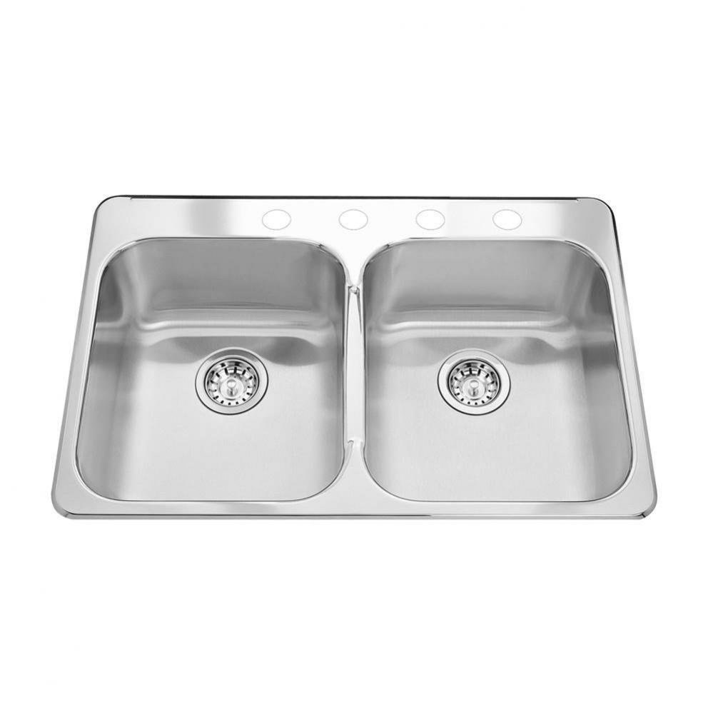 Steel Queen 31.25-in LR x 20.5-in FB Drop In Double Bowl 4-Hole Stainless Steel Kitchen Sink