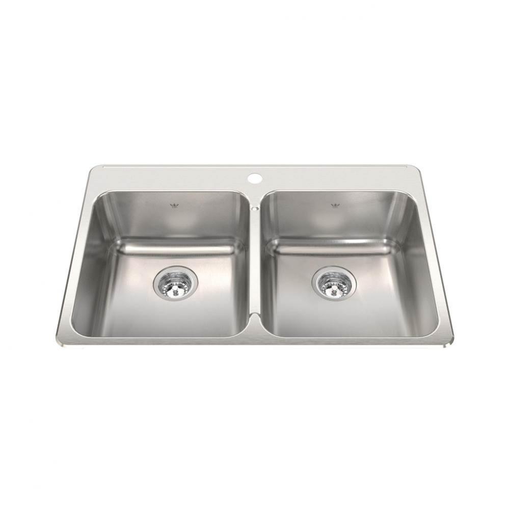 Steel Queen 33.38-in LR x 22-in FB Drop In Double Bowl 1-Hole Stainless Steel Kitchen Sink