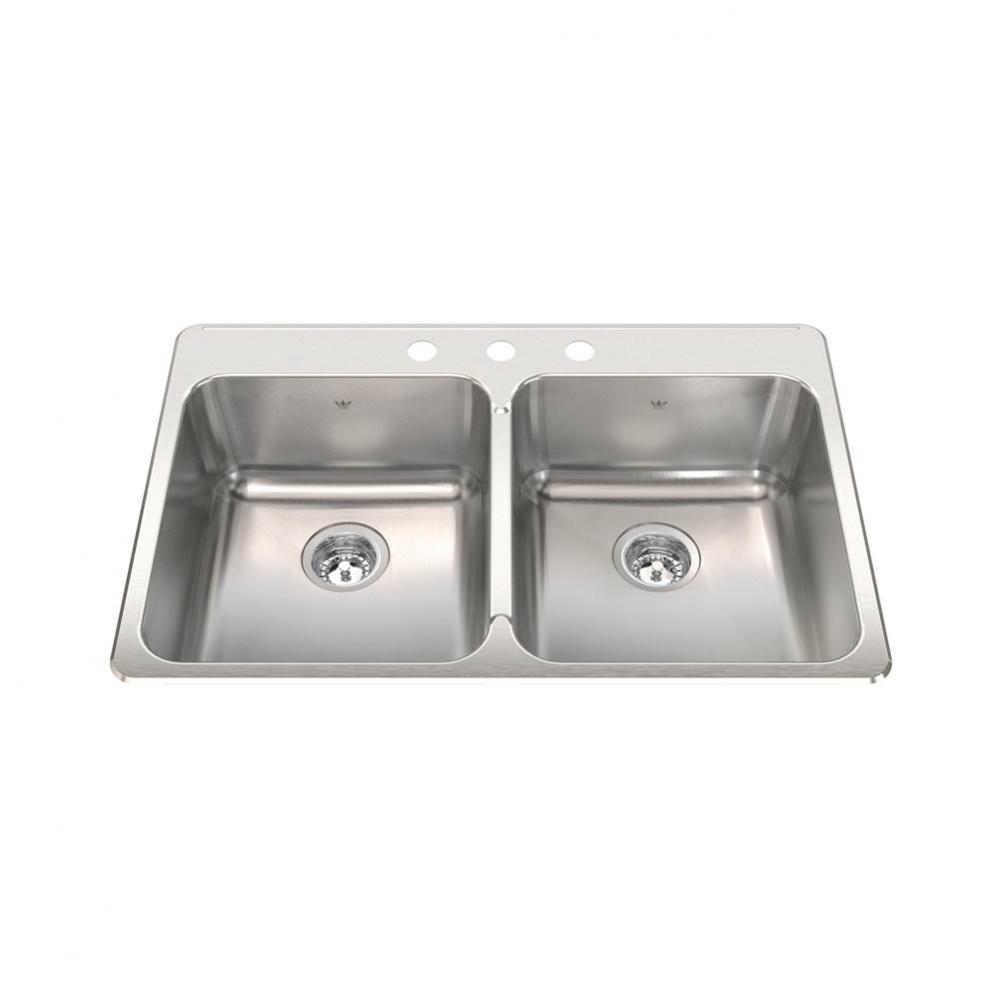 Steel Queen 33.38-in LR x 22-in FB Drop In Double Bowl 3-Hole Stainless Steel Kitchen Sink