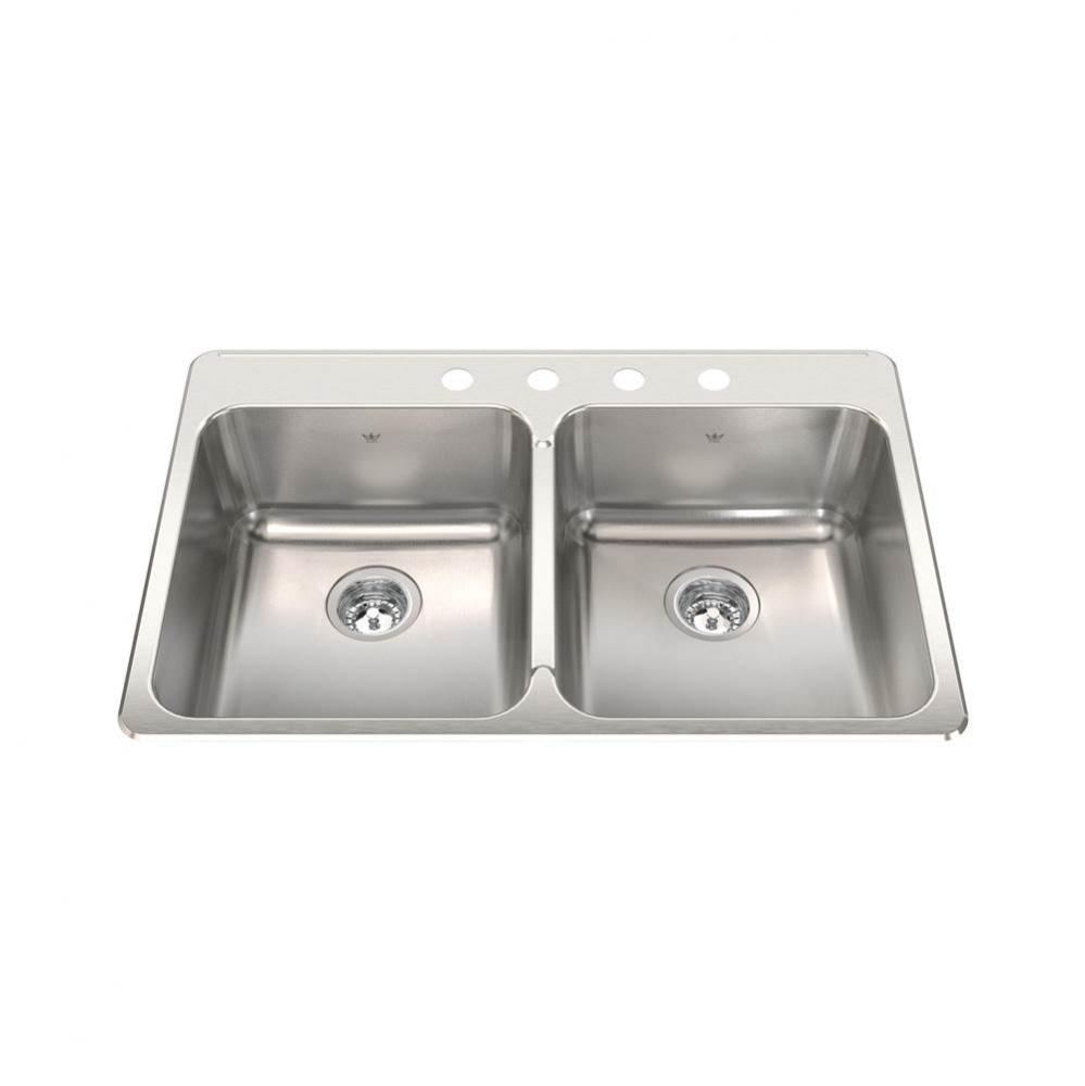Steel Queen 33.38-in LR x 22-in FB Drop In Double Bowl 4-Hole Stainless Steel Kitchen Sink