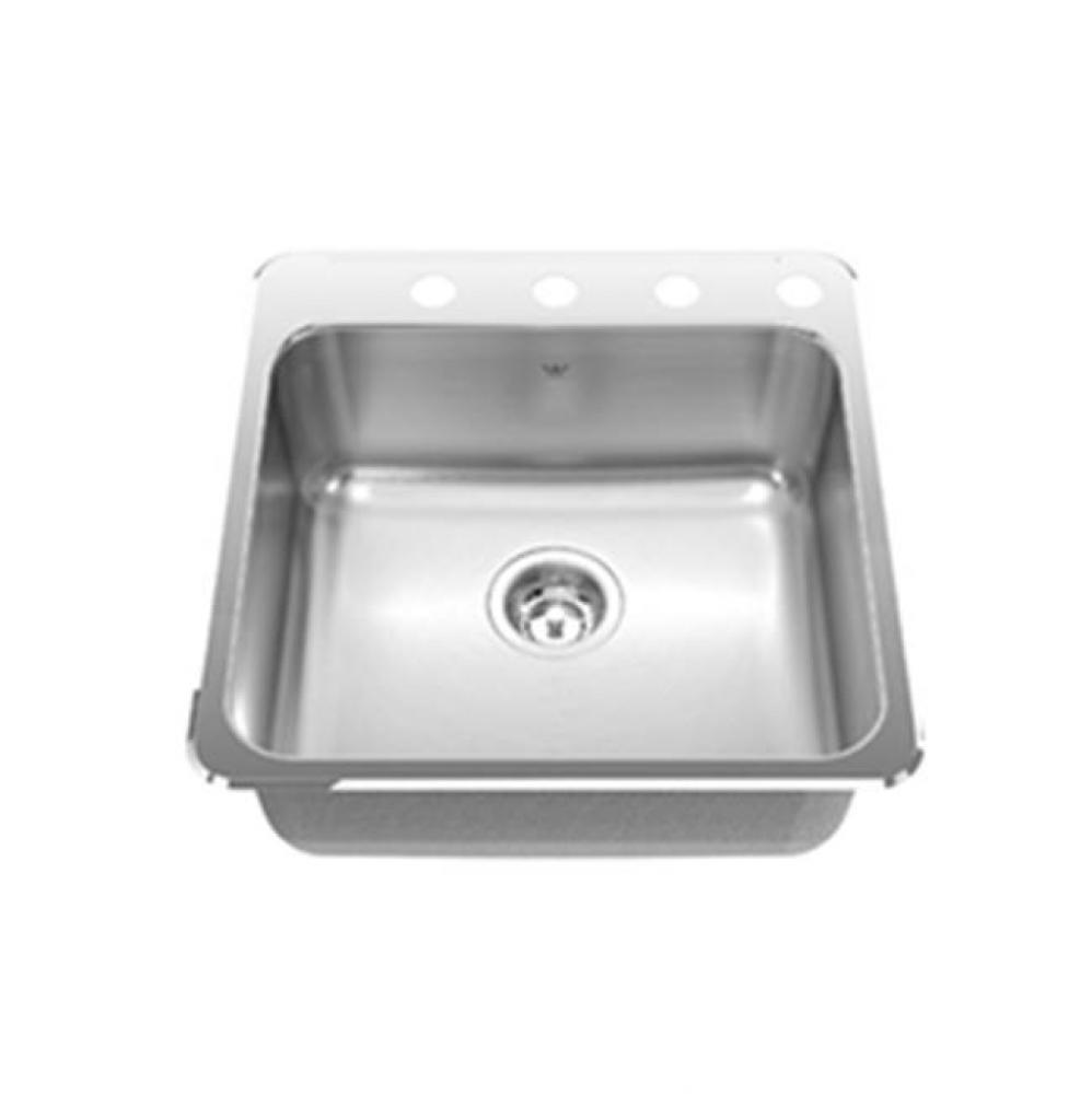 18 ga hand fabricated dual mount single bowl ledgeback sink, 20 mm corners, 1 faucet hole