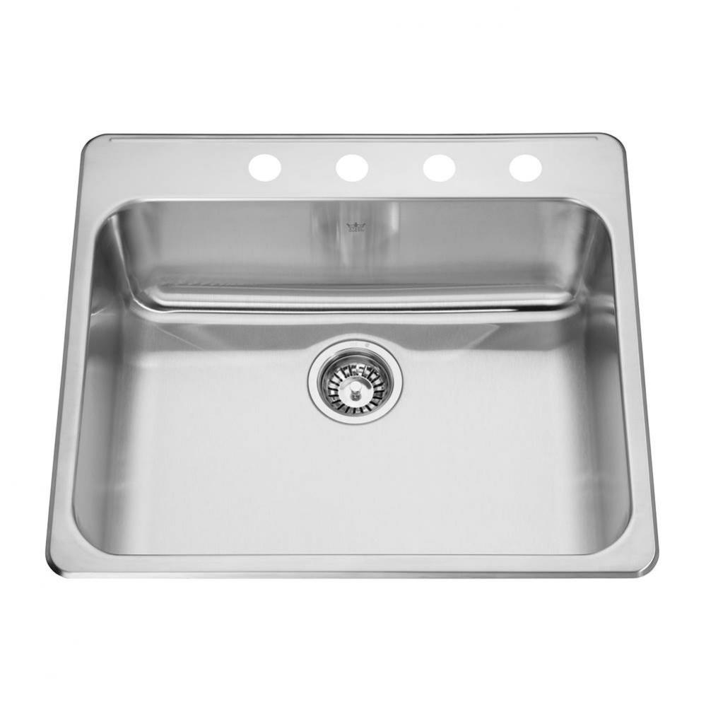 Steel Queen 25.25-in LR x 22-in FB Drop In Single Bowl 4-Hole Stainless Steel Kitchen Sink