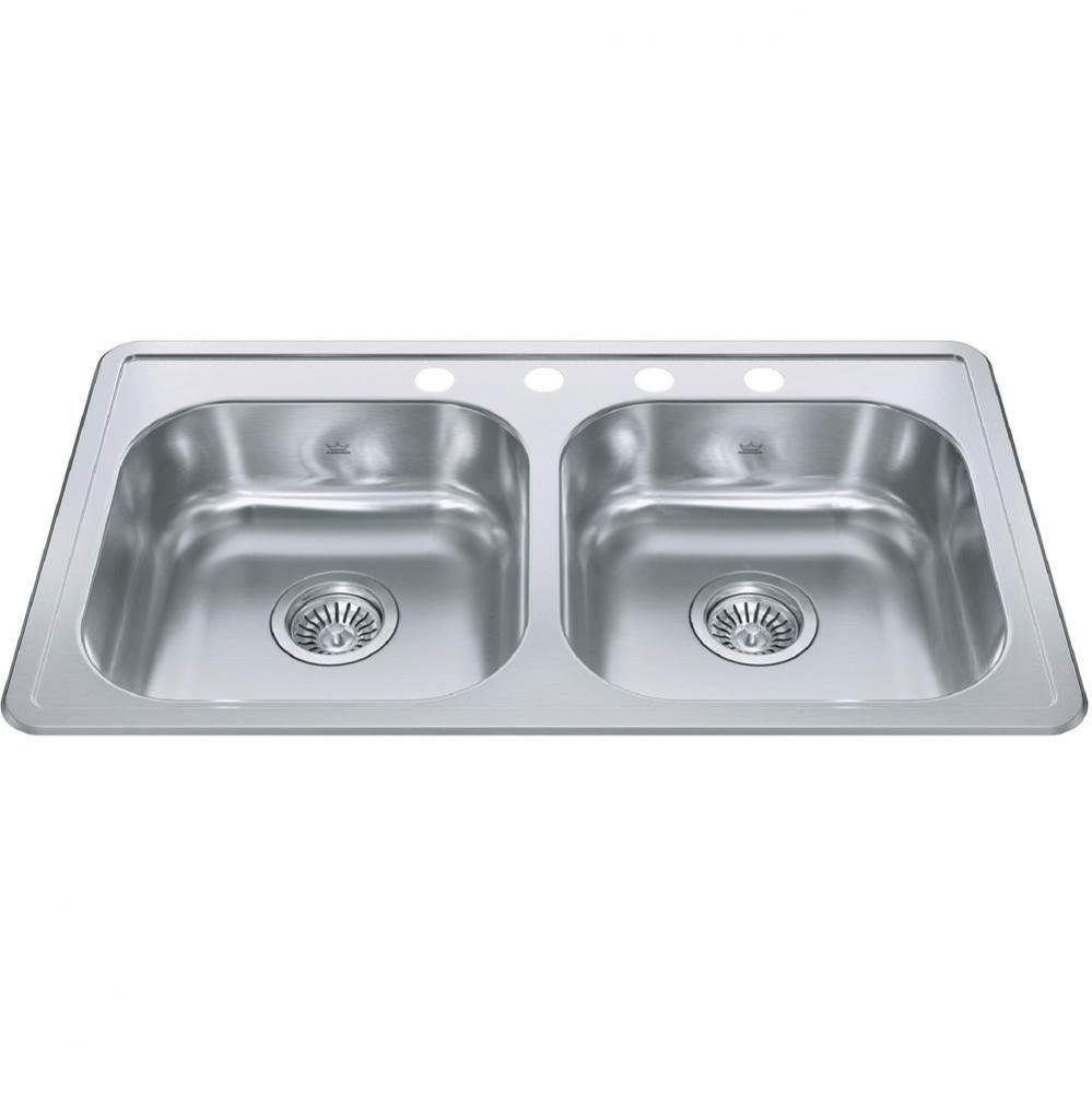 Creemore 32.94-in LR x 18.31-in FB Drop In Double Bowl 4-Hole Stainless Steel Sink