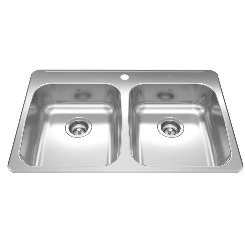 Reginox 33.38-in LR x 22-in FB Drop In Double Bowl 1-Hole Stainless Steel Kitchen Sink