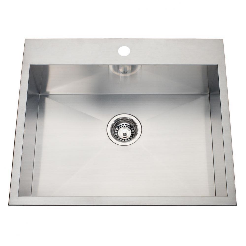 20 gauge hand fabricated dual mount single bowl ledgeback sink, 1 faucet hole