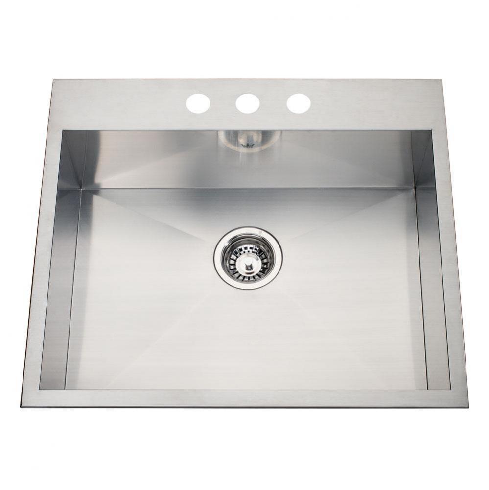 20 gauge hand fabricated dual mount single bowl ledgeback sink, 3 faucet holes