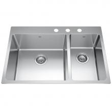 Kindred Canada BCL2131R-9-3 - Brookmore 31-in LR x 20.9-in FB Drop in Double Bowl Stainless Steel Kitchen Sink
