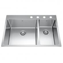 Kindred Canada BCL2131R-9-4 - Brookmore 31-in LR x 20.9-in FB Drop in Double Bowl Stainless Steel Kitchen Sink