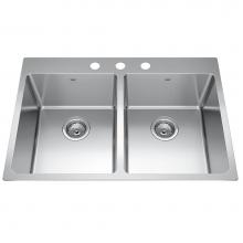 Kindred Canada BDL2131-9-3 - Brookmore 31-in LR x 20.9-in FB Drop in Double Bowl Stainless Steel Kitchen Sink
