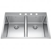 Kindred Canada BDL2131-9-4 - Brookmore 31-in LR x 20.9-in FB Drop in Double Bowl Stainless Steel Kitchen Sink