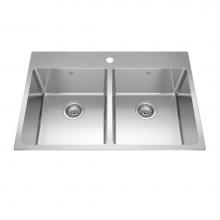 Kindred Canada BDL2233-9-1 - Brookmore 32.9-in LR x 22.1-in FB Drop in Double Bowl Stainless Steel Kitchen Sink
