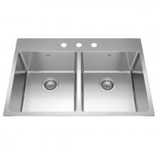 Kindred Canada BDL2233-9-3 - Brookmore 32.9-in LR x 22.1-in FB Drop in Double Bowl Stainless Steel Kitchen Sink
