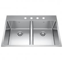 Kindred Canada BDL2233-9-4 - Brookmore 32.9-in LR x 22.1-in FB Drop in Double Bowl Stainless Steel Kitchen Sink