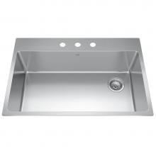Kindred Canada BSL2233-9-3OW - Brookmore 32.9-in LR x 22.1-in FB Drop in Single Bowl Stainless Steel Kitchen Sink