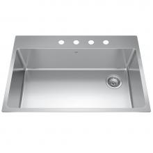 Kindred Canada BSL2233-9-4OW - Brookmore 32.9-in LR x 22.1-in FB Drop in Single Bowl Stainless Steel Kitchen Sink