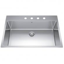 Kindred Canada BSL2233-9-4 - Brookmore 32.9-in LR x 22.1-in FB Drop in Single Bowl Stainless Steel Kitchen Sink