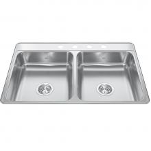 Kindred Canada CDLA3322-6-4 - Creemore 33-in LR x 22-in FB Drop In Double Bowl 4-Hole Stainless Steel Kitchen Sink