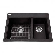 Kindred Canada KGDC2027R/8ON - Granite Series 27.56-in LR x 20.5-in FB Drop In Double Bowl Granite Kitchen Sink in Onyx