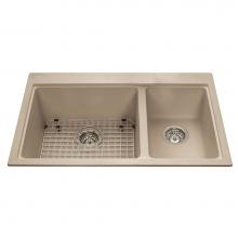 Kindred Canada KGDC2031R/8CH - Granite Series 31.5-in LR x 20.5-in FB Drop In Double Bowl Granite Kitchen Sink in Champagne