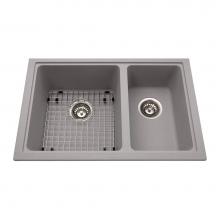 Kindred Canada KGDC2RU/8SG - Granite Series 27.56-in LR x 18.13-in FB Undermount Double Bowl Granite Kitchen Sink in Stone Grey