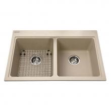 Kindred Canada KGDL2031/8CH - Granite Series 31.5-in LR x 20.5-in FB Drop In Double Bowl Granite Kitchen Sink in Champagne
