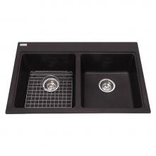 Kindred Canada KGDL2031/8ON - Granite Series 31.5-in LR x 20.5-in FB Drop In Double Bowl Granite Kitchen Sink in Onyx