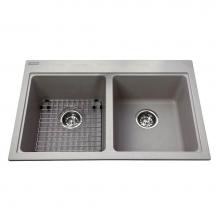 Kindred Canada KGDL2031/8SG - Granite Series 31.5-in LR x 20.5-in FB Drop In Double Bowl Granite Kitchen Sink in Stone Grey