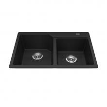 Kindred Canada MGCM2031-9ON - Granite Series 30.69-in LR x 19.69-in FB Drop In Double Bowl Granite Kitchen Sink in Onyx