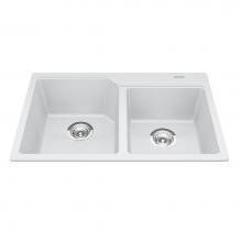 Kindred Canada MGCM2031-9PWT - Granite Series 30.69-in LR x 19.69-in FB Drop In Double Bowl Granite Kitchen Sink in Polar White