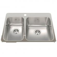 Kindred Canada QCLA2027L/8/1 - Steel Queen 27.25-in LR x 20.56-in FB Drop In Double Bowl 1-Hole Stainless Steel Kitchen Sink