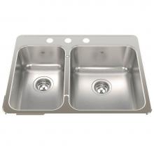 Kindred Canada QCLA2027L/8/3 - Steel Queen 27.25-in LR x 20.56-in FB Drop In Double Bowl 3-Hole Stainless Steel Kitchen Sink