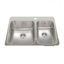 Kindred Canada QCLA2027R/8/1 - Steel Queen 27.25-in LR x 20.56-in FB Drop In Double Bowl 1-Hole Stainless Steel Kitchen Sink