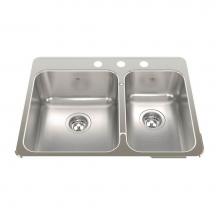 Kindred Canada QCLA2027R/8/3 - Steel Queen 27.25-in LR x 20.56-in FB Drop In Double Bowl 3-Hole Stainless Steel Kitchen Sink