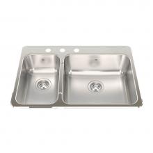 Kindred Canada QCLA2031L/8/3 - Steel Queen 31.25-in LR x 20.5-in FB Drop In Double Bowl 3-Hole Stainless Steel Kitchen Sink
