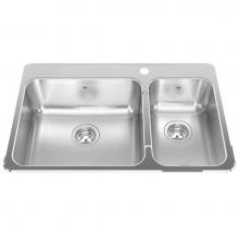 Kindred Canada QCLA2031R/8/1 - Steel Queen 31.25-in LR x 20.5-in FB Drop In Double Bowl 1-Hole Stainless Steel Kitchen Sink