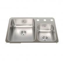 Kindred Canada QCMA1826/7/3 - Steel Queen 26.5-in LR x 18.13-in FB Drop In Double Bowl 3-Hole Stainless Steel Kitchen Sink