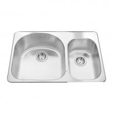 Kindred Canada QDC2031R/8/1 - Steel Queen 31.5-in LR x 20.63-in FB Drop In Double Bowl 1-Hole Stainless Steel Kitchen Sink