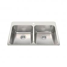Kindred Canada QDLA2233/8-1 - Steel Queen 33.38-in LR x 22-in FB Drop In Double Bowl 1-Hole Stainless Steel Kitchen Sink