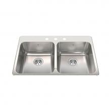 Kindred Canada QDLA2233/8-3 - Steel Queen 33.38-in LR x 22-in FB Drop In Double Bowl 3-Hole Stainless Steel Kitchen Sink