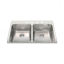 Kindred Canada QDLA2233-8-4 - Steel Queen 33.38-in LR x 22-in FB Drop In Double Bowl 4-Hole Stainless Steel Kitchen Sink