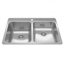 Kindred Canada QDLA3322R-10-1 - Steel Queen 33.38-in LR x 22-in FB Drop In Double Bowl 4-Hole Stainless Steel Kitchen Sink