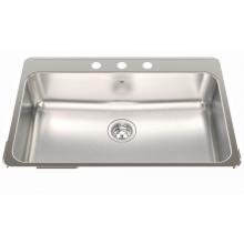 Kindred Canada QSLA2031/8/3 - Steel Queen 31.25-in LR x 20.5-in FB Drop In Single Bowl 3-Hole Stainless Steel Kitchen Sink