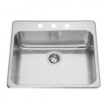 Kindred Canada QSLA2225/8-3 - Steel Queen 25.25-in LR x 22-in FB Drop In Single Bowl 3-Hole Stainless Steel Kitchen Sink