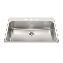 Kindred Canada QSLA2233/8/3 - Steel Queen 33.38-in LR x 22-in FB Drop In Single Bowl 3-Hole Stainless Steel Kitchen Sink