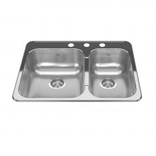 Kindred Canada RCL2027R/3 - Reginox 27.25-in LR x 20.56-in FB Drop In Double Bowl Stainless Steel Kitchen Sink