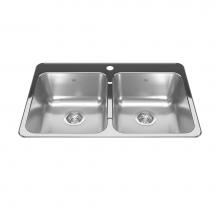 Kindred Canada RDL2031/1 - Reginox 31.25-in LR x 20.5-in FB Drop In Double Bowl 1-Hole Stainless Steel Kitchen Sink