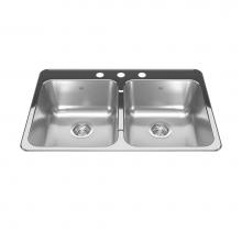 Kindred Canada RDL2031/3 - Reginox 31.25-in LR x 20.5-in FB Drop In Double Bowl 3-Hole Stainless Steel Kitchen Sink