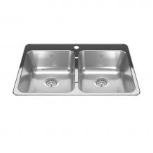 Kindred Canada RDL5279/1 - Reginox 31.25-in LR x 20.5-in FB Drop In Double Bowl 1-Hole Stainless Steel Kitchen Sink